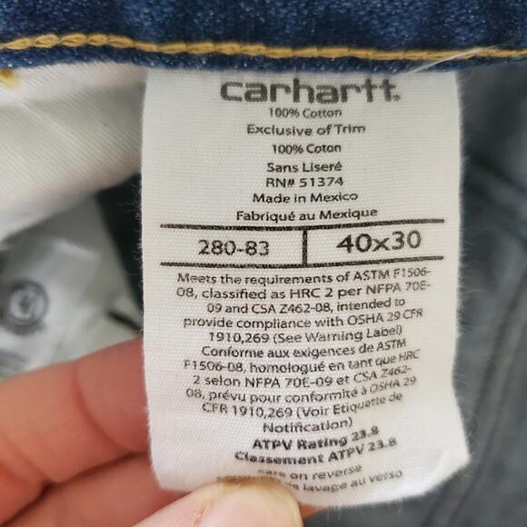 Carhartt FR Jeans Mens 40x30 Blue Flame Resistant Denim Work Pants Straight Leg - Picture 6 of 14